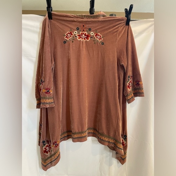 Paparazzi velvet burnout kimono dusty rose Embroidered Floral size L Y2K boho - Picture 6 of 11